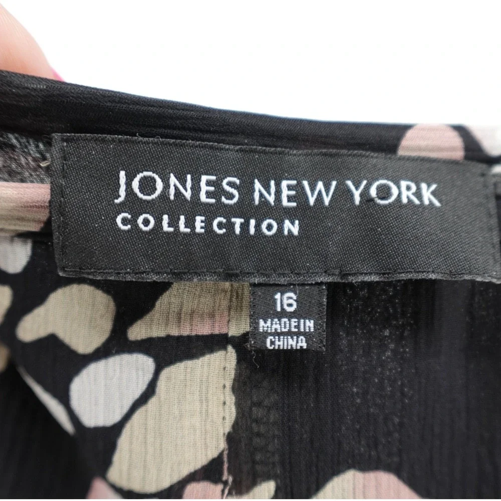 Jones New York Collection Black Floral‎ Chiffon Midi Skirt 16 A-Line Pleated